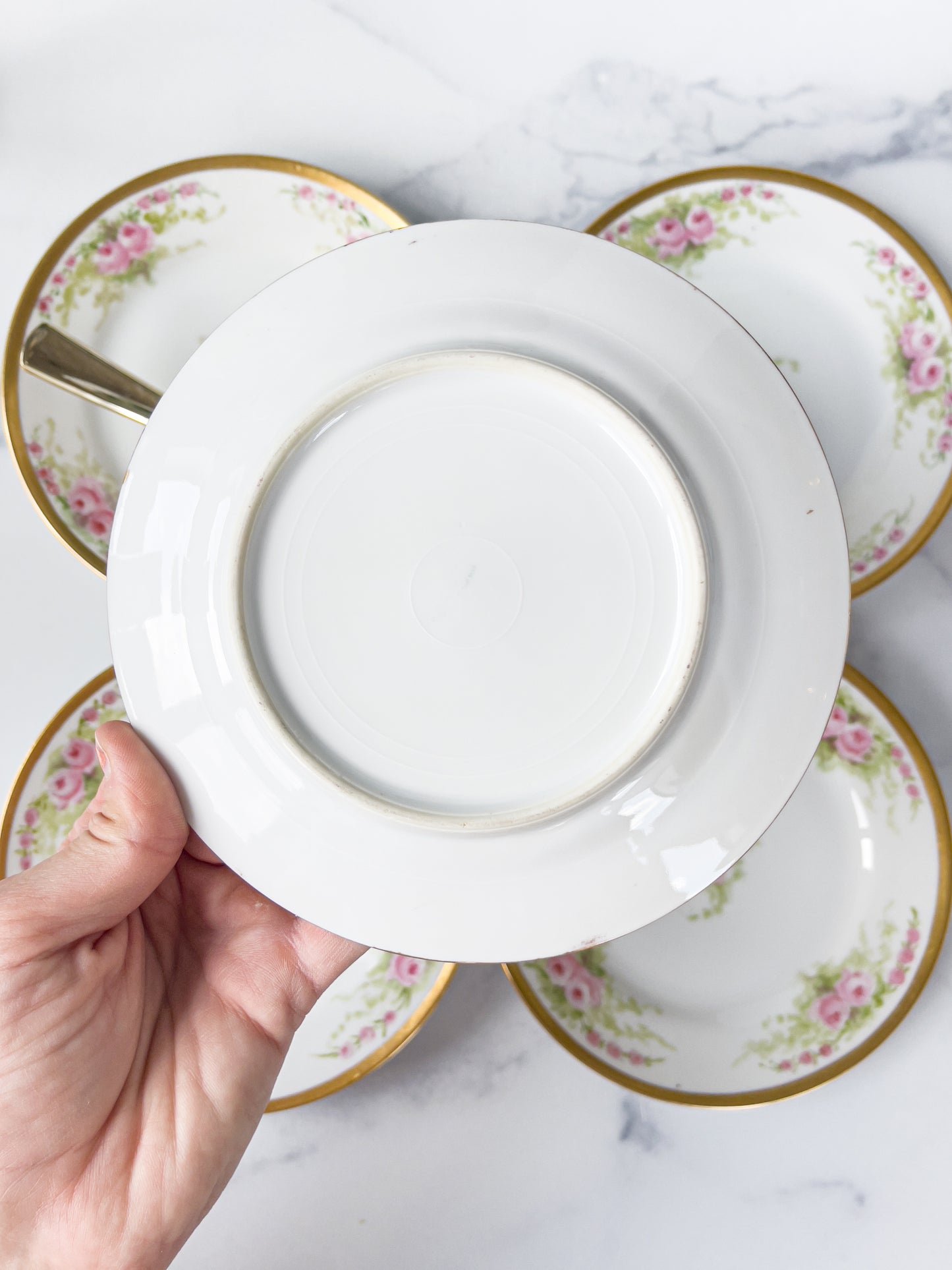 Set of 6 Rosette & Gold Dessert Plates