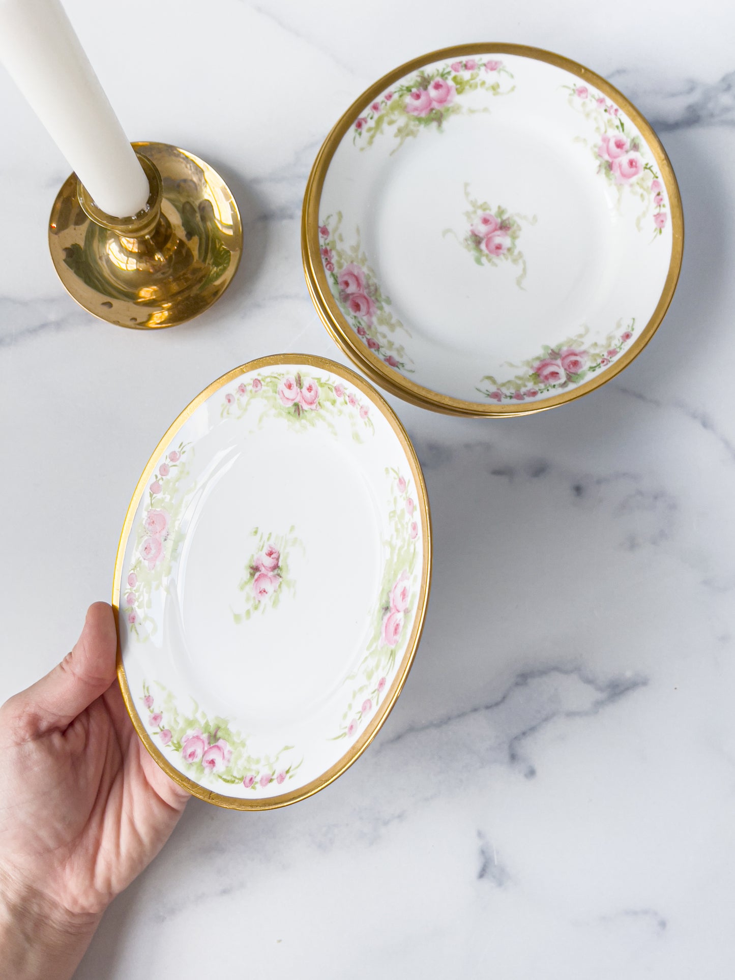 Set of 6 Rosette & Gold Dessert Plates
