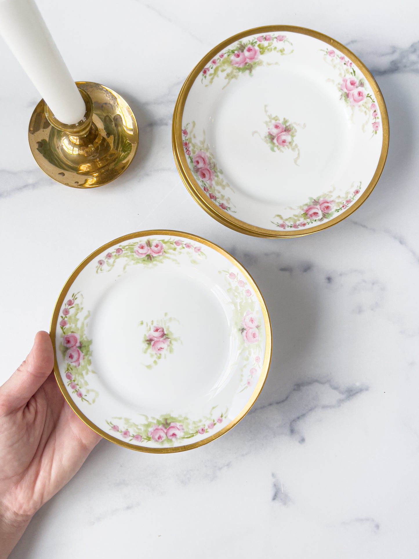 Set of 6 Rosette & Gold Dessert Plates