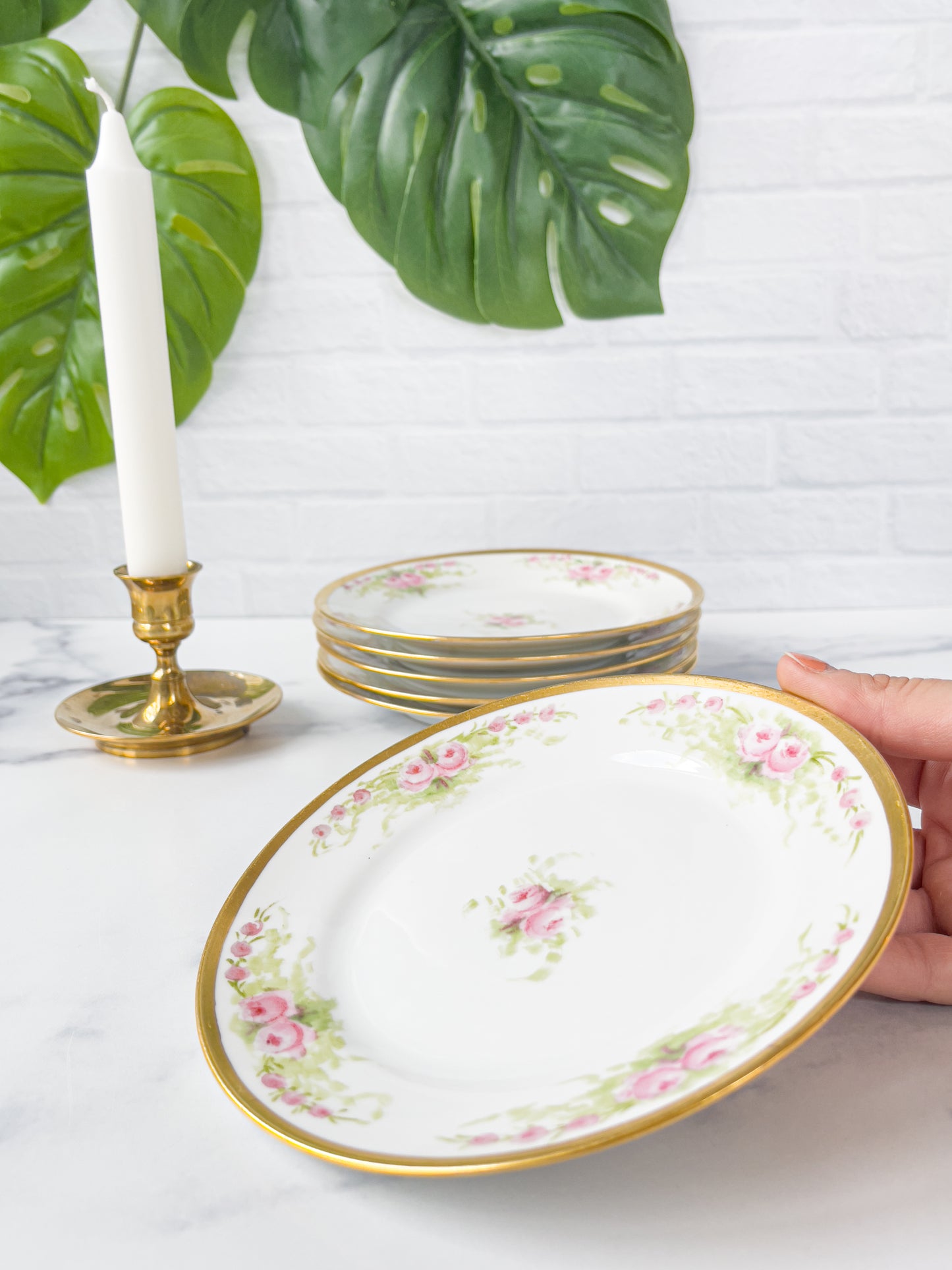Set of 6 Rosette & Gold Dessert Plates
