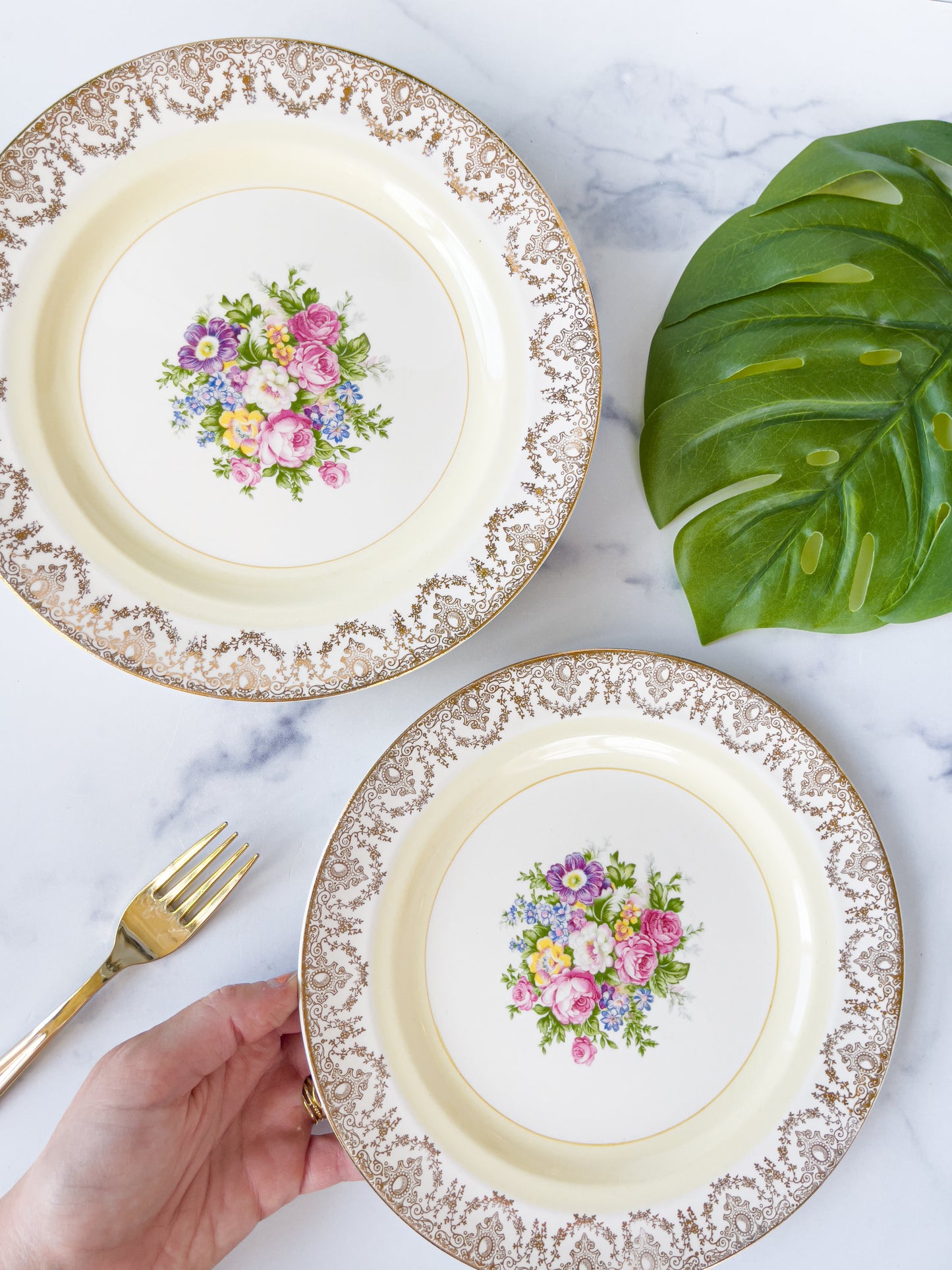 Set of 6 Crown Potteries Filigree & Floral Dinner Plates