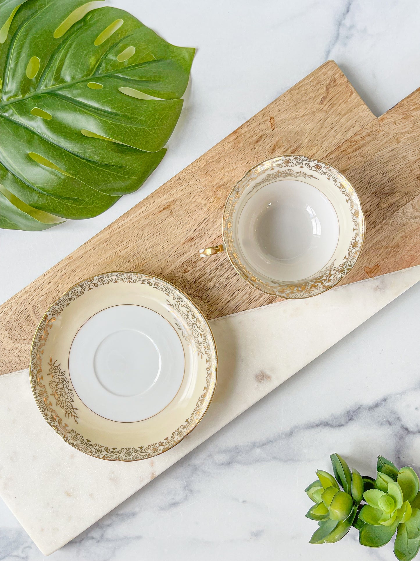 ivory and gold cup & saucer - golden china
