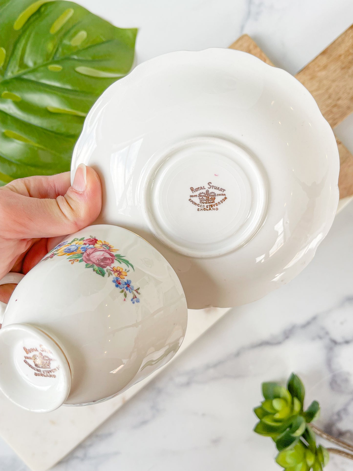 scalloped floral cup & saucer - royal stuart