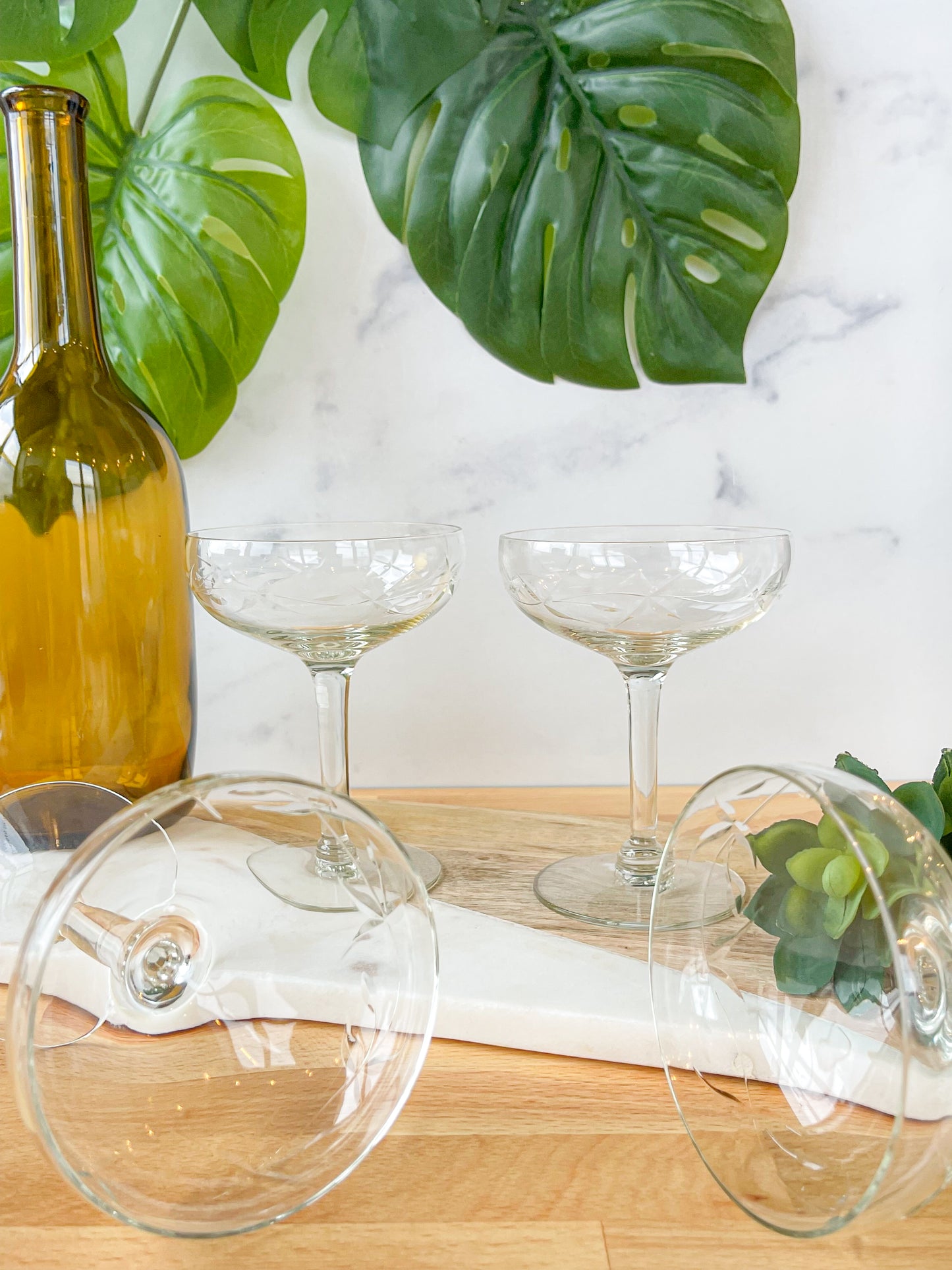 set of 4 vine etched coupes