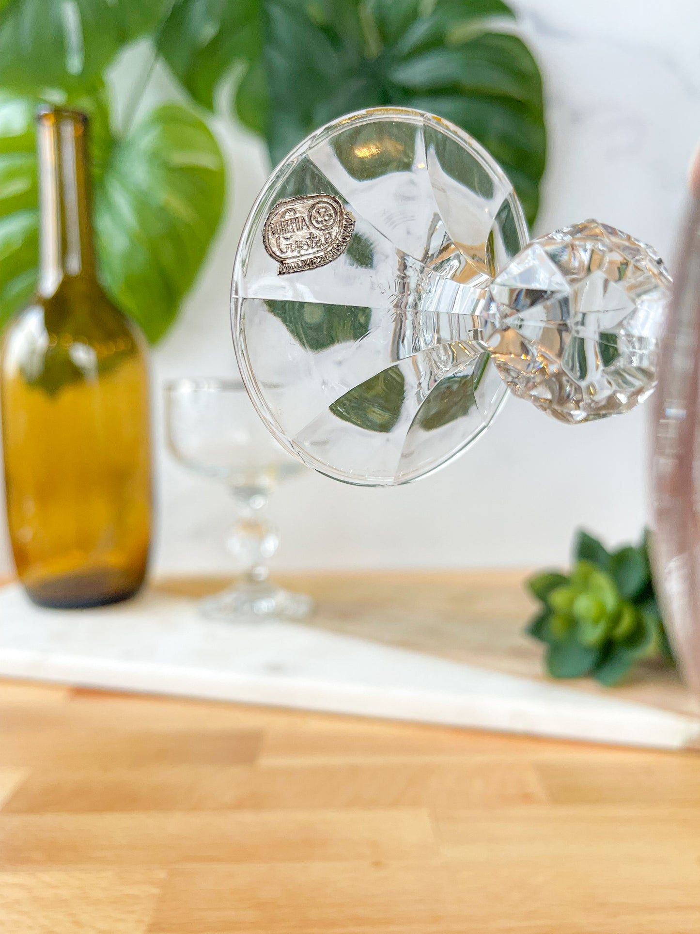 pair of bohemian crystal lace-etched coupes