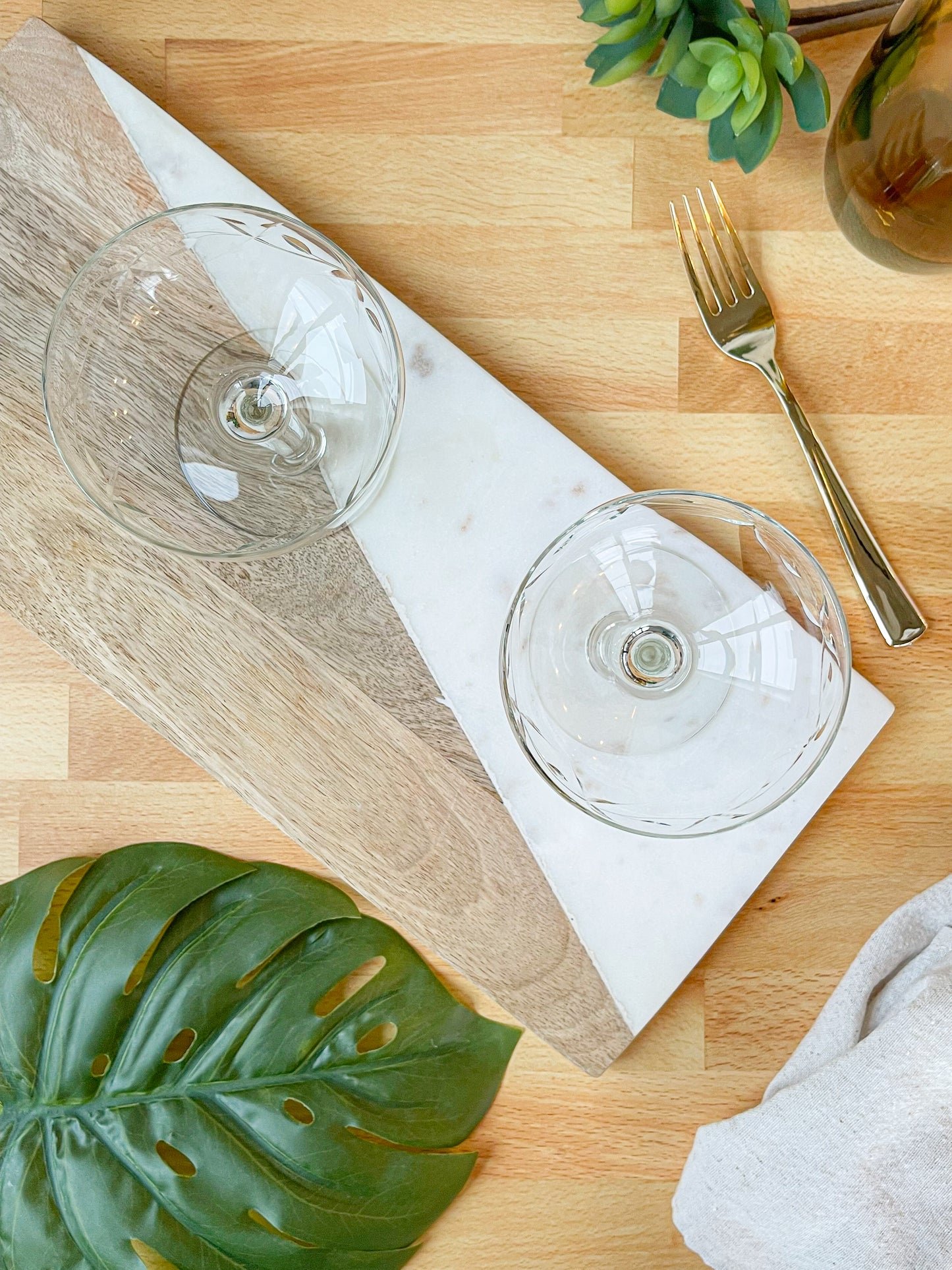 set of 4 vine etched coupes