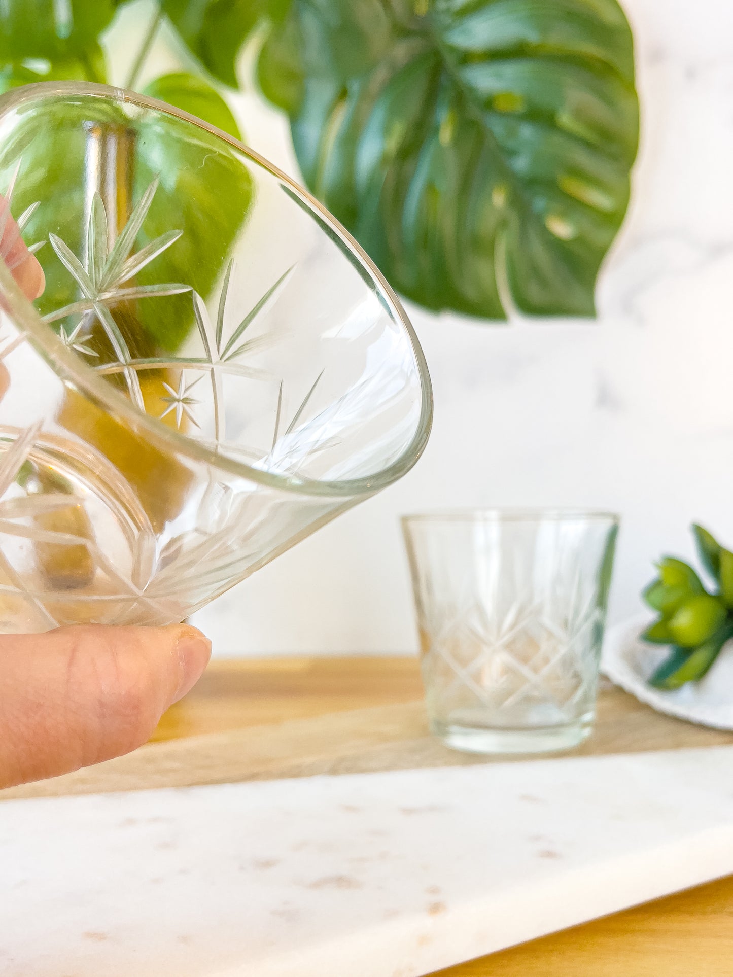 pair of fan & diamond-cut old fashioned glasses
