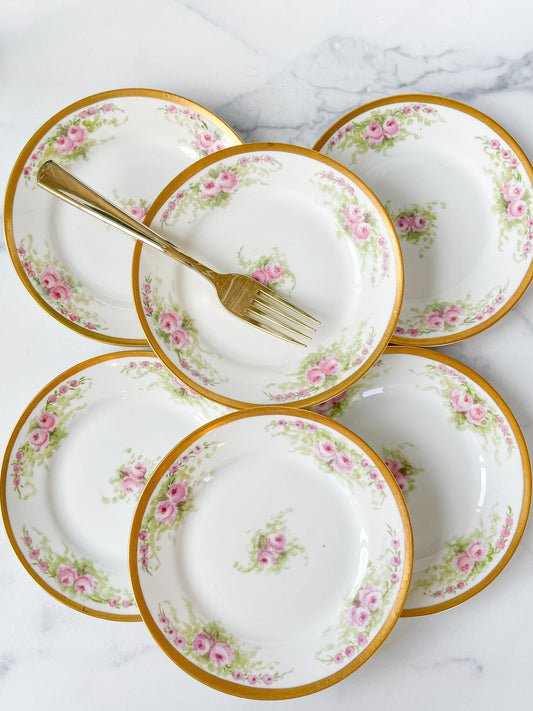 Set of 6 Rosette & Gold Dessert Plates