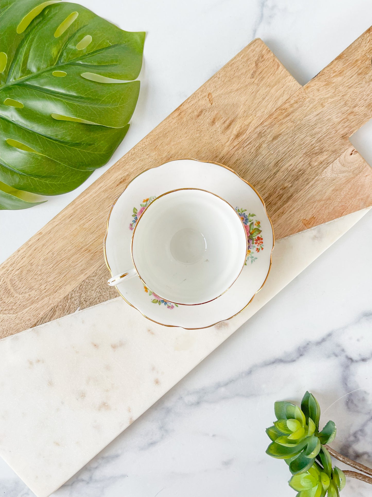 scalloped floral cup & saucer - royal stuart