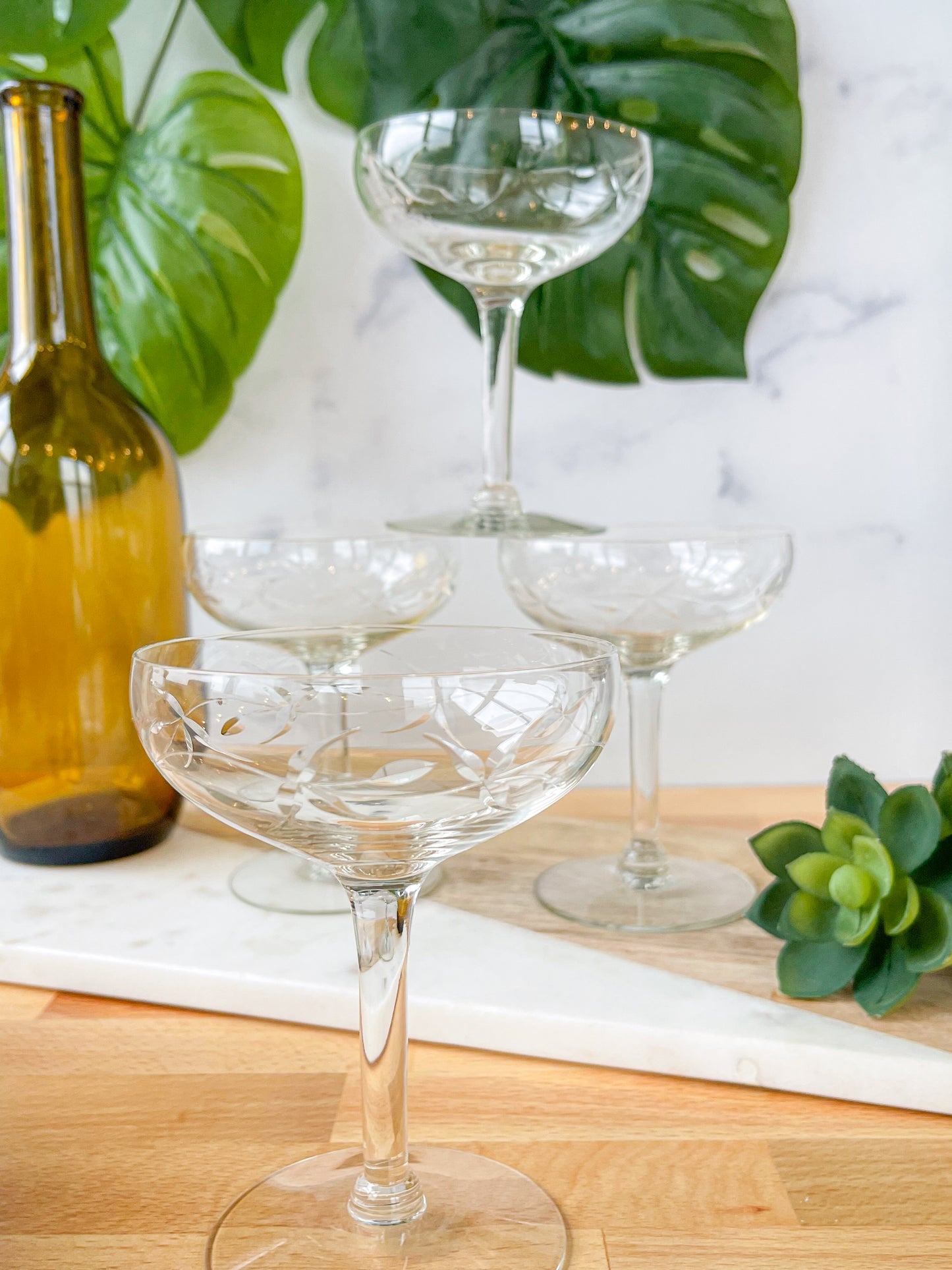 set of 4 vine etched coupes